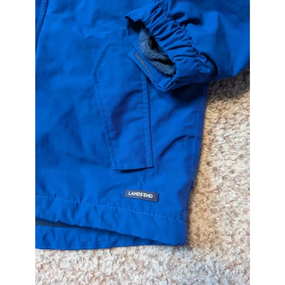 Lands' End Boys Blue Green Hooded Ski Jacket Waterproof Coat Grow-A-Longs F17